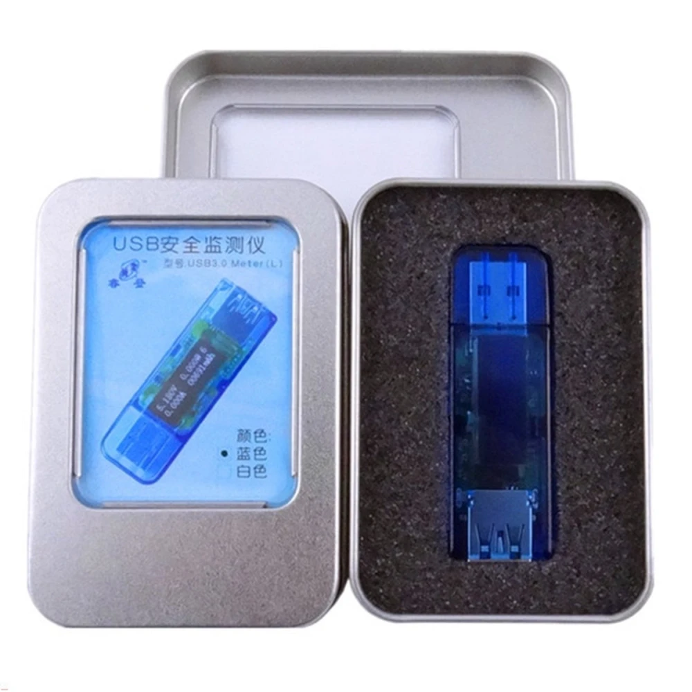 Vista frontal del multímetro USB 3.0 probador voltaje corriente con pantalla OLED