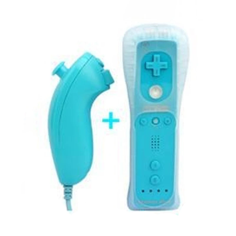Paket med Wii Remote-kontroll med inbyggd Wiimotionplus + kompatibel Nunchuck blå
