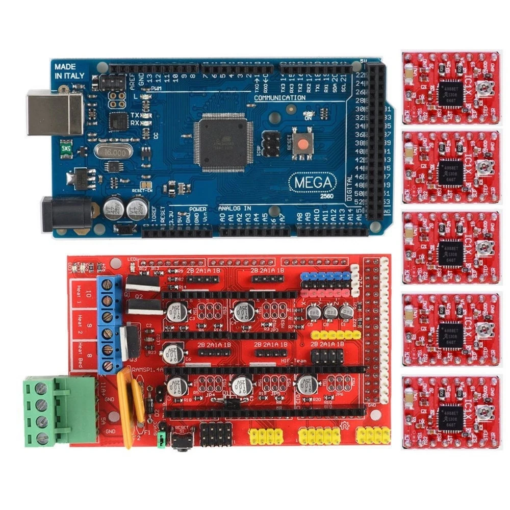 Reprap RAMPS 1.4 + Arduino Mega + 5 A4988 stegmotor-drivare för 3D-skrivare