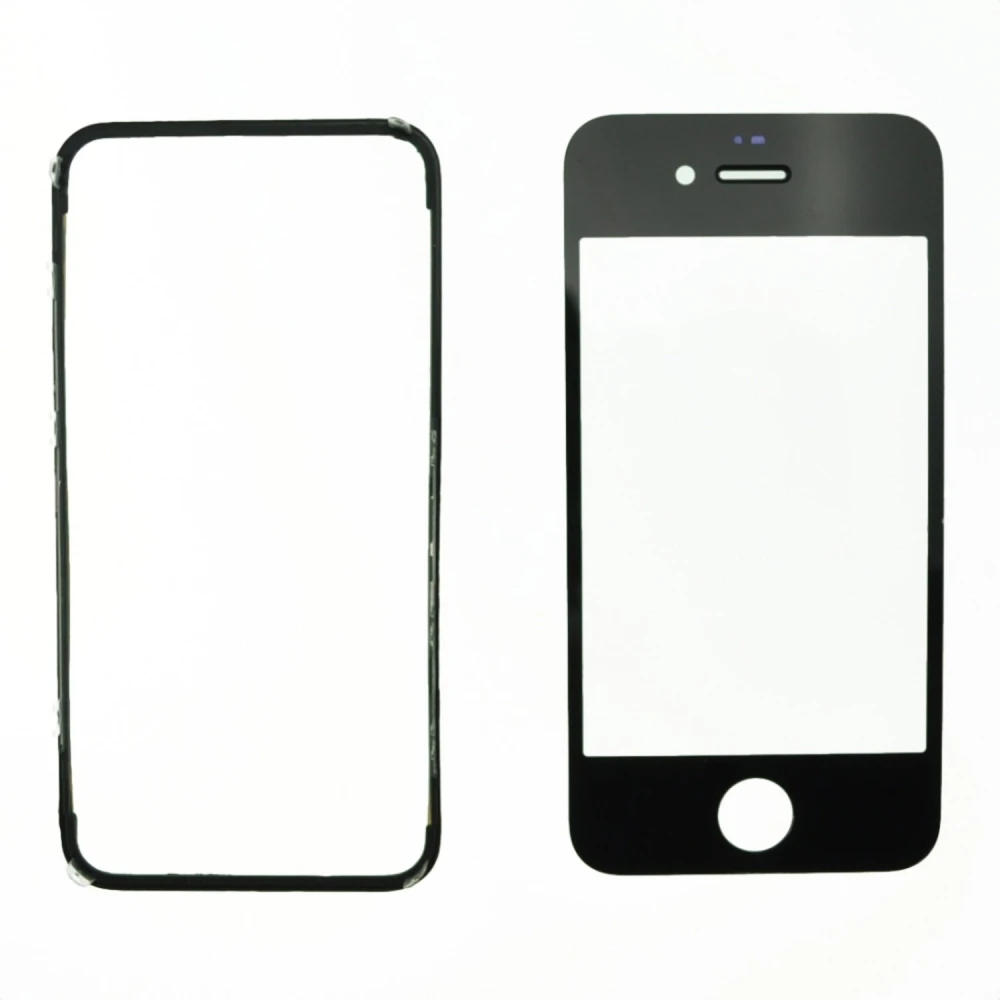 Svart glasdisplay till iPhone 4S med självhäftande ram