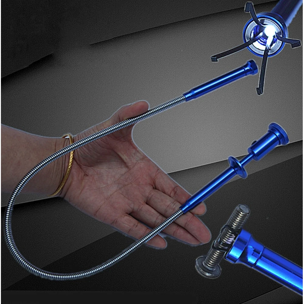 Flexibel magnetisk gripklo med LED-ljus och klohake för lång räckvidd
