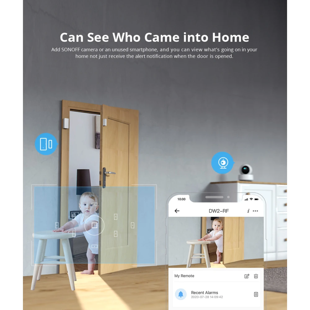 Trådlös dörr- och fönstersensor SONOFF DW2 RF för hemlarm