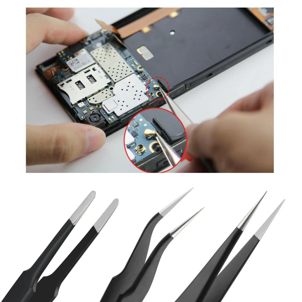 Set de pinzas antiestáticas TSX TOOL con variedad de modelos y puntas