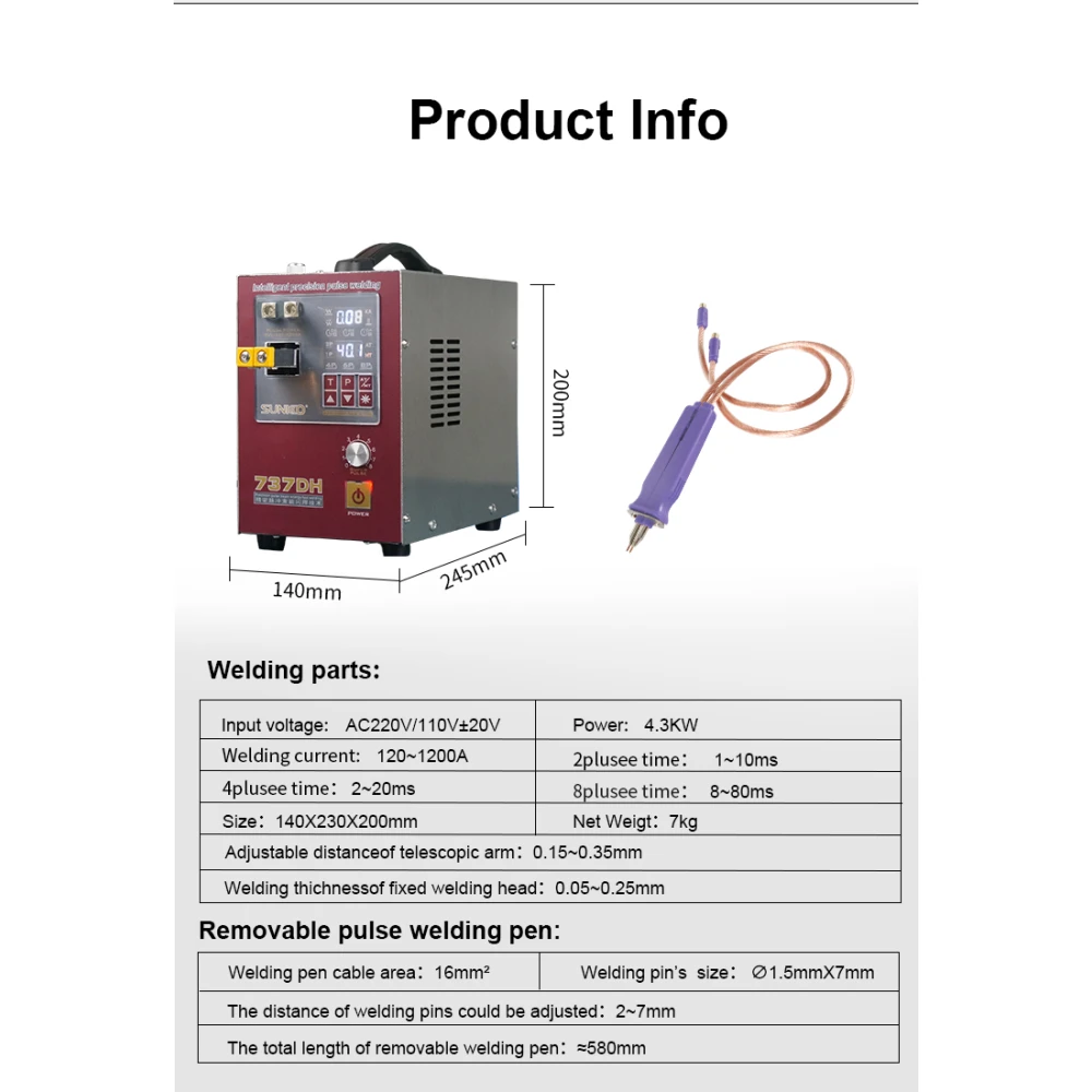 Sunkko 737DH punktsvets för litiumbatteri 18650 14500 21700