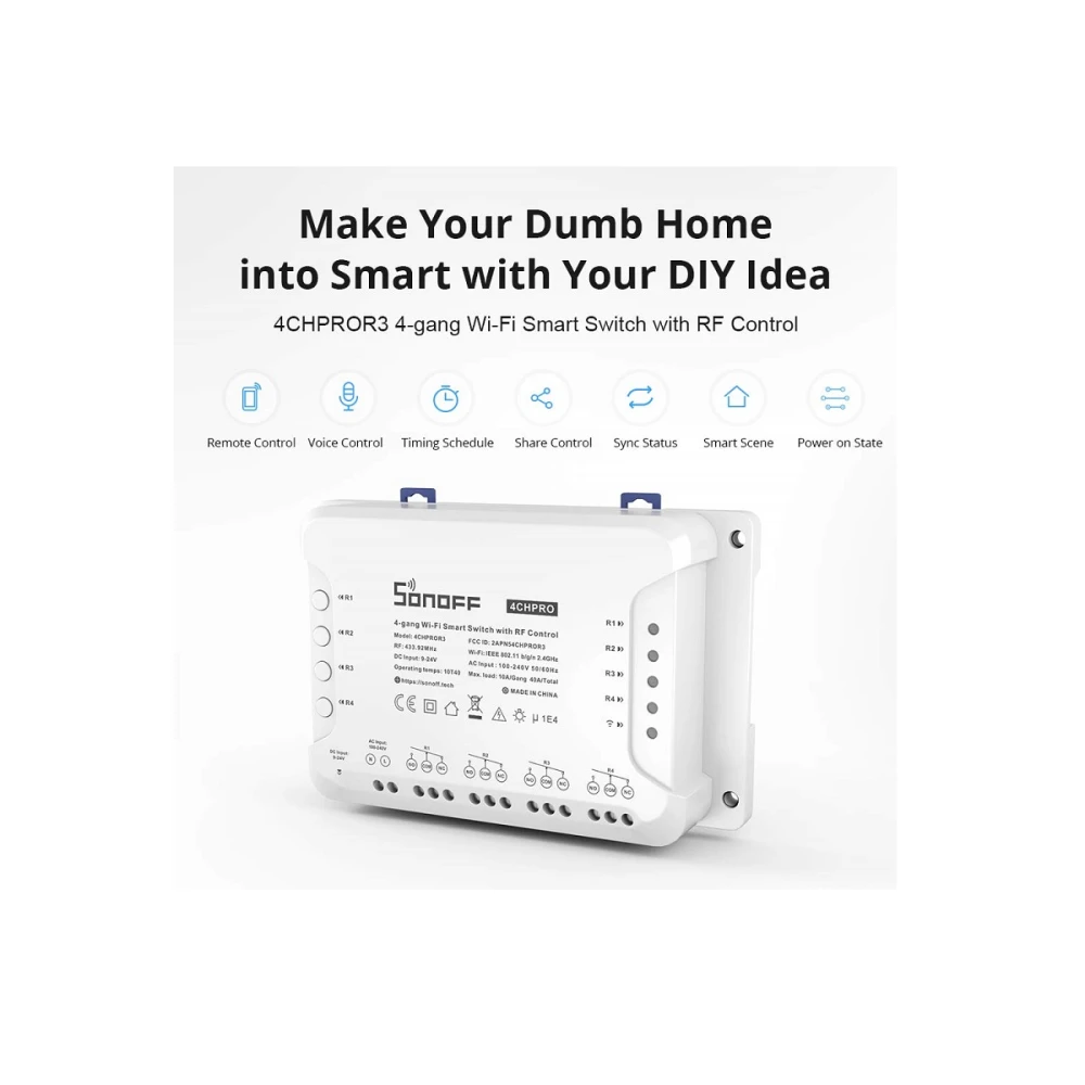 Sonoff 4CH Pro R3 WiFi-brytare 4 kanaler för smart hem