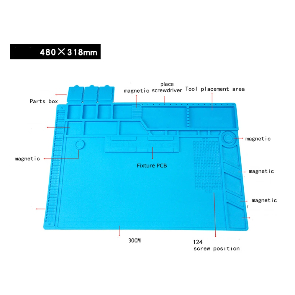 Tapete silicona grande para soldadura y reparación electrónica con espacios magnéticos