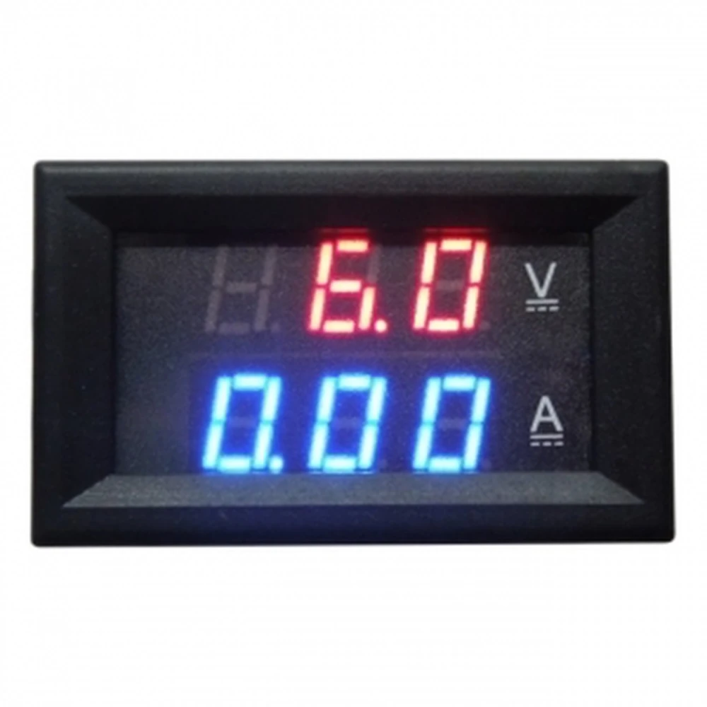 Röd digital inbyggd volt- och amperemeter 4.5-100V 0-10A