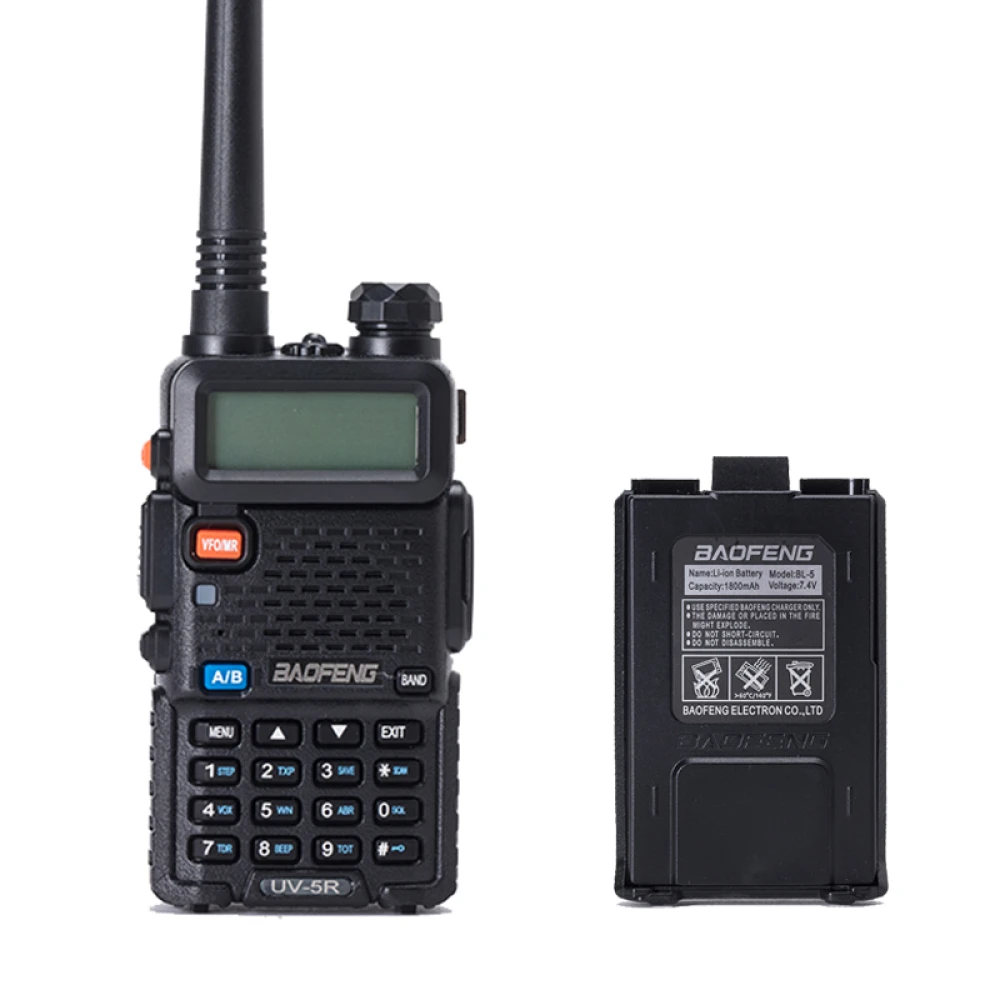Baofeng UV-5R 8W walkie talkie med headset och dual band VHF/UHF