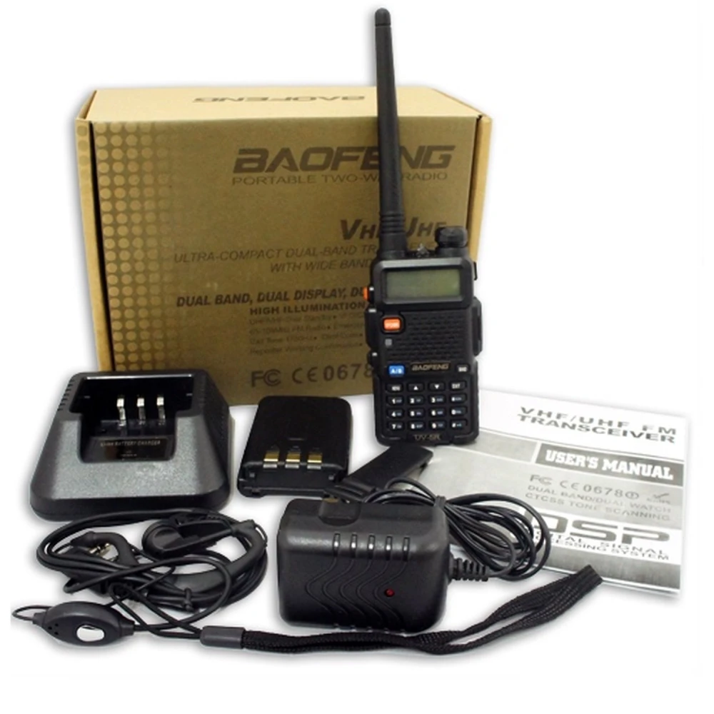 Baofeng UV-5R 8W walkie talkie med headset och dual band VHF/UHF